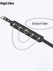 Black Leather Gothic Necklace with Spikes