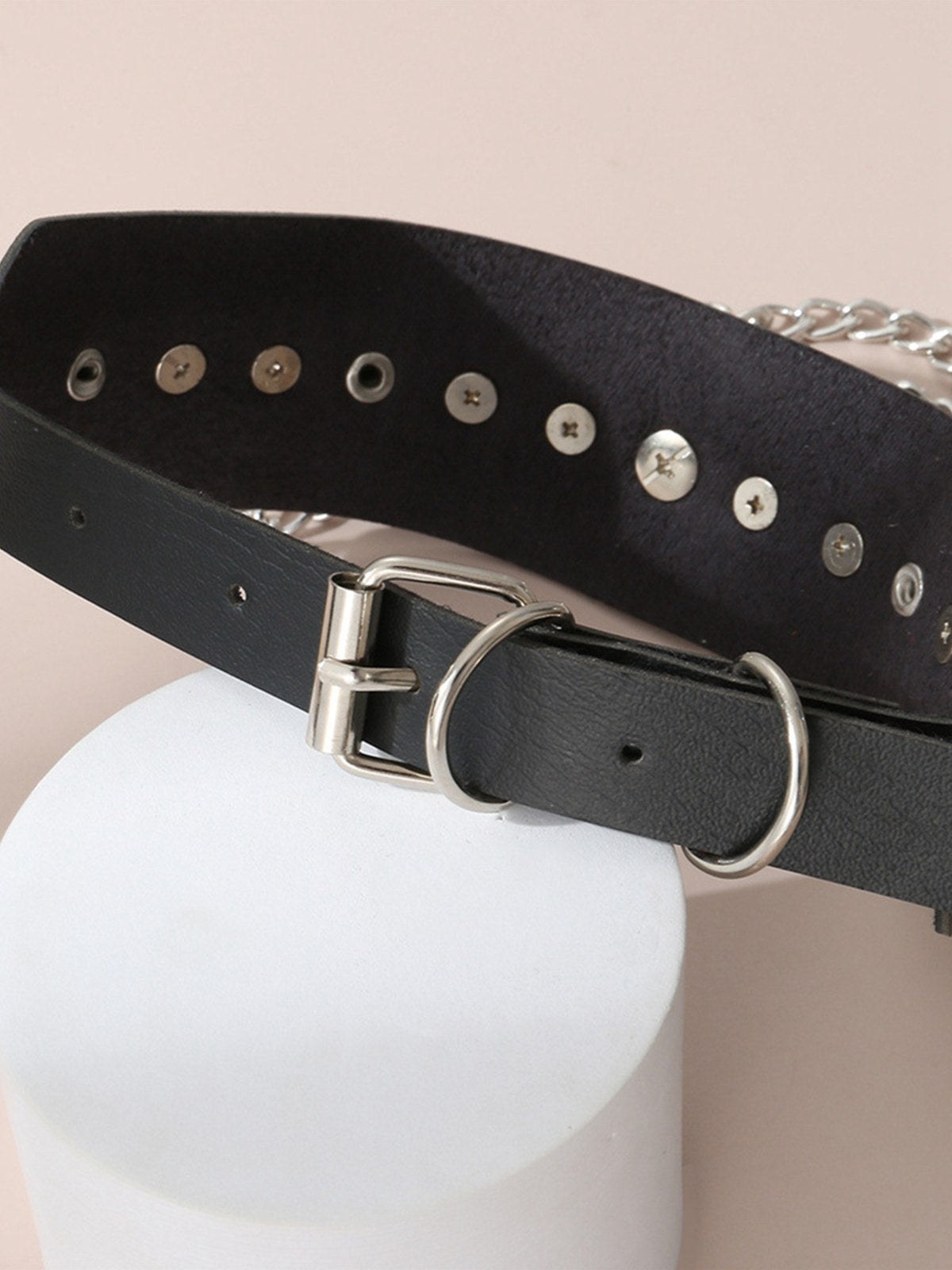 Black Leather Gothic Necklace with Spikes