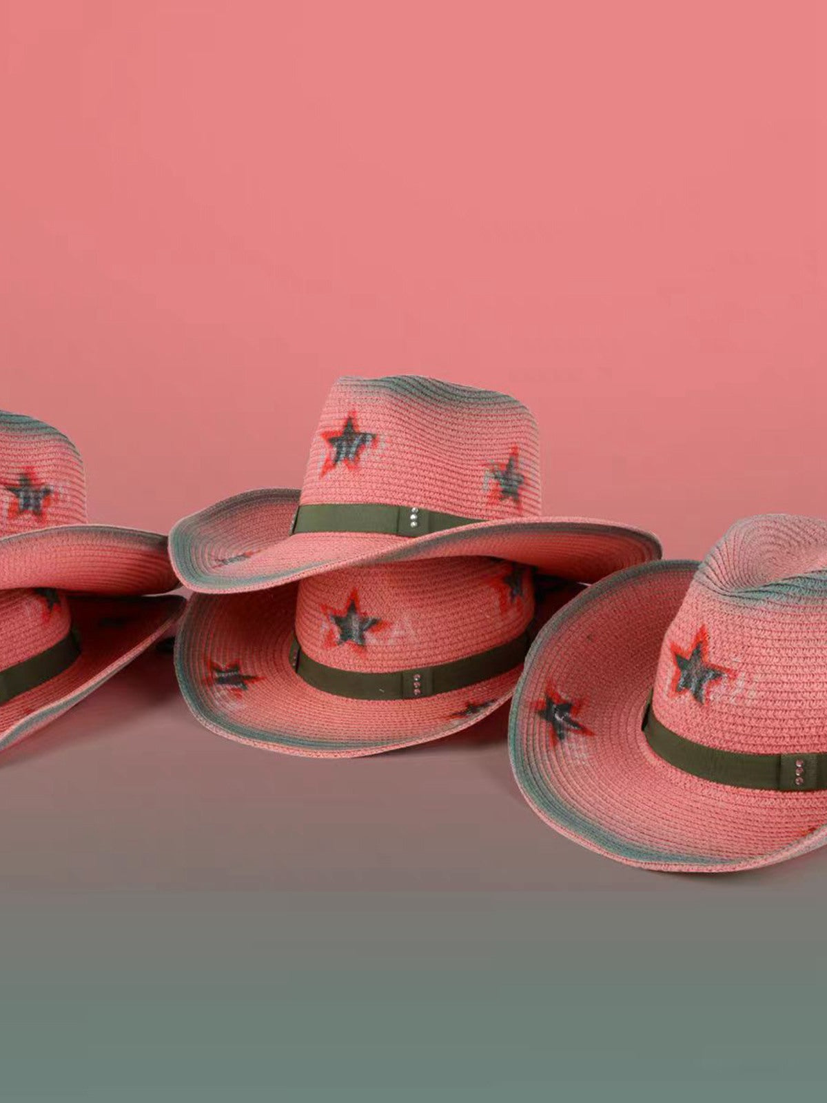 Retro Pink Star Häkelknoten Cowboy Sonnenhut 