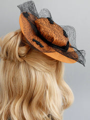 Chapeau de chauve-souris orange rétro en dentelle pour Halloween