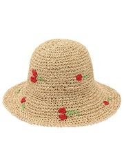 Beige Retro Rose Straw Sun Hat