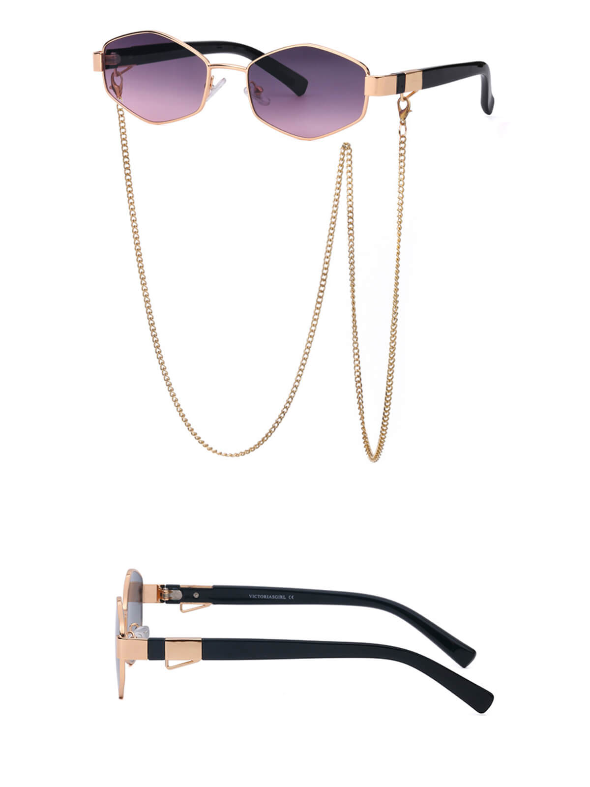 Sonnenbrille im Vintage-Stil mit geometrischem Rahmen und goldener Kette