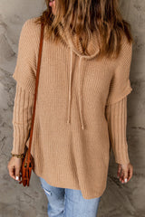 Drawstring Cowl Neck Side Slit Tunic Sweater