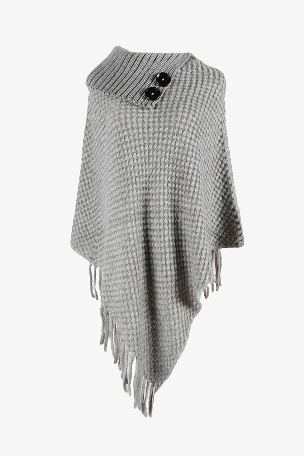 Decorative Button Fringe Hem Poncho
