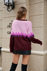 Argyle Color Block Round Neck Sweater