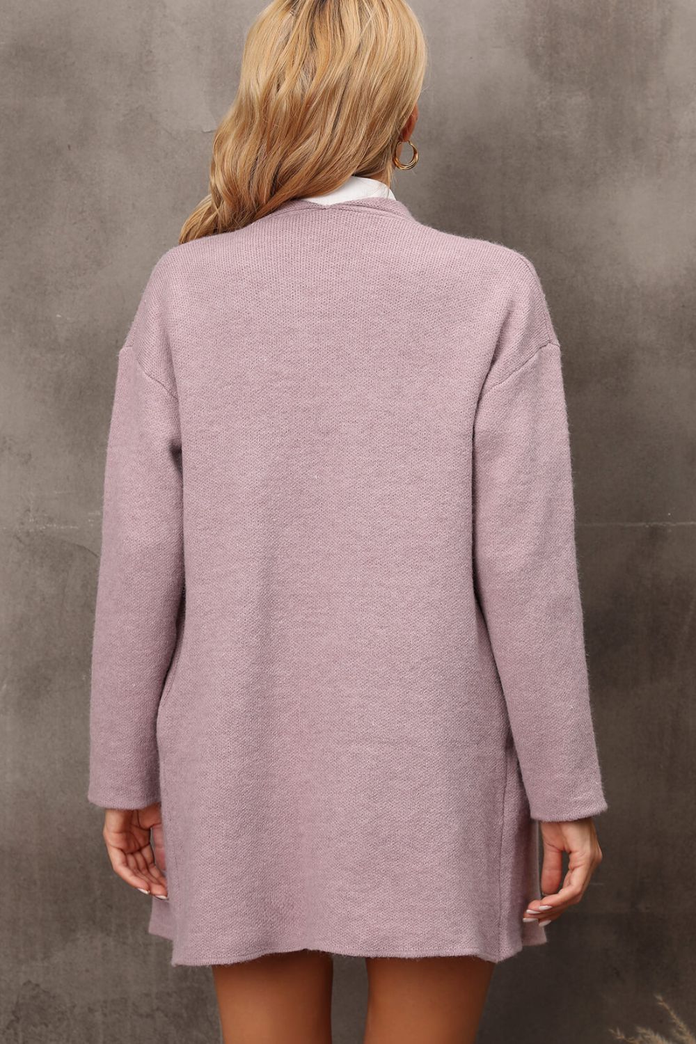 Langer Cardigan mit Wasserfallkragen und Seitentaschen