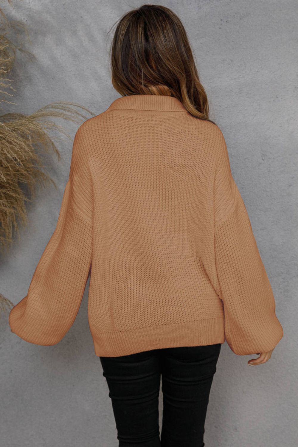 Half-Zip Lantern Sleeve Sweater