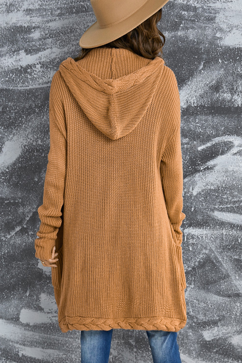 Cable-Knit Open Front Hooded Cardigan