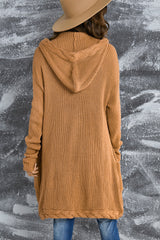 Cable-Knit Open Front Hooded Cardigan