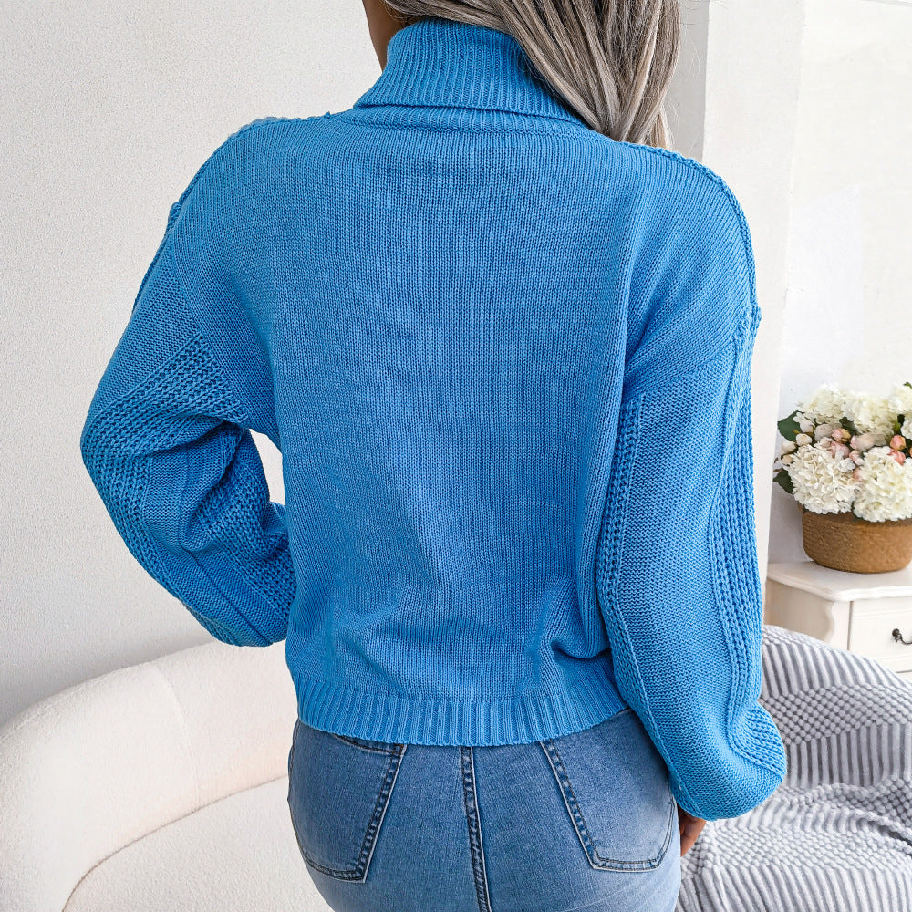 Cable-Knit Dropped Shoulder Turtleneck Sweater