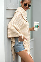 Decorative Button Fringe Hem Poncho