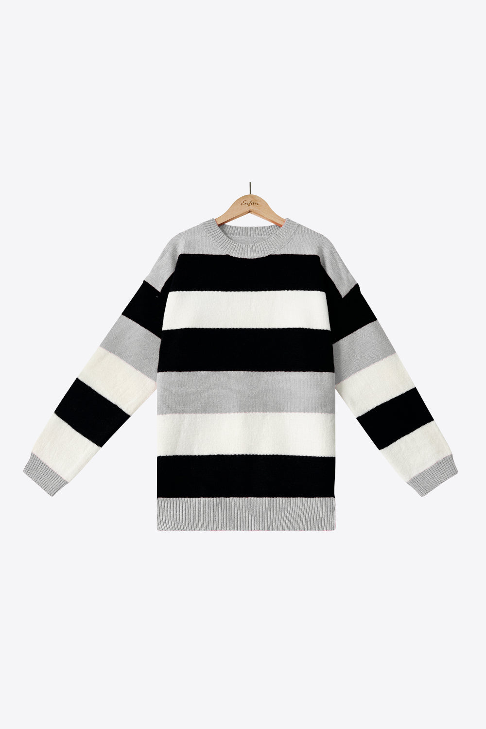 Tricolor Stripe Drop Shoulder Ribbed Trim Sweater