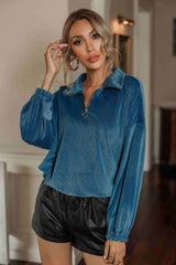 Quarter-Zip Collar Drop Shoulder Top