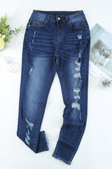 Jean skinny taille haute effet usé