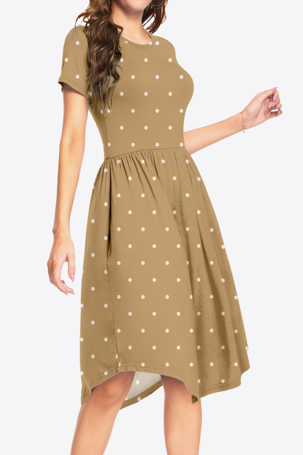 Robe imprimée à col rond et manches courtes avec poches