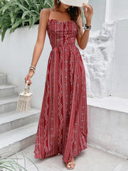 Robe longue fendue à col en cœur et imprimé