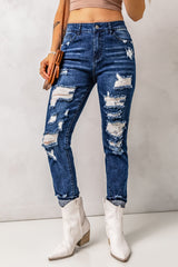 Jean taille haute vieilli avec poches