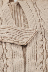 Cable-Knit Drop Shoulder Open Front Pocketed Cardigan