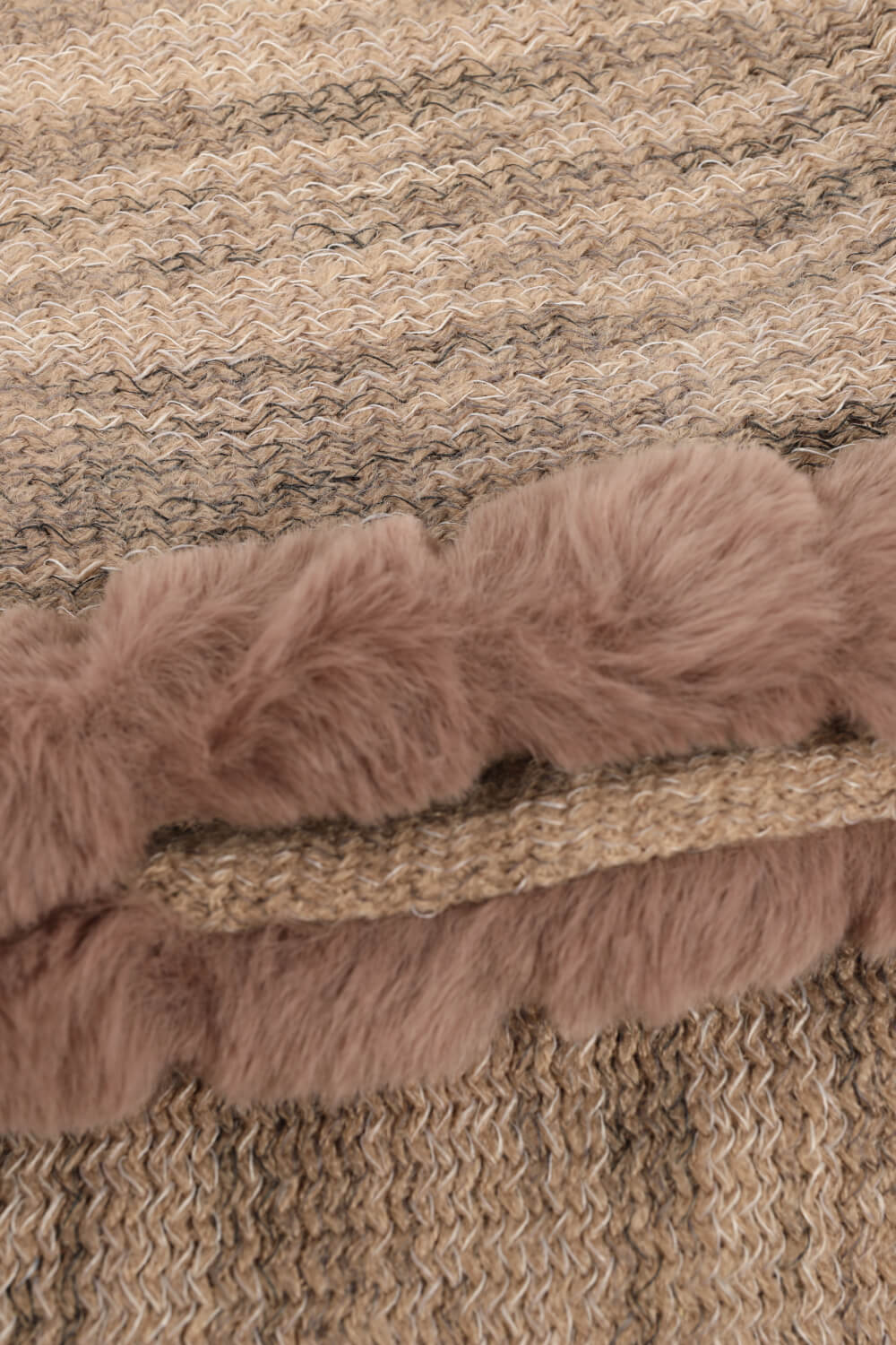 Heathered Faux Fur Fringe Hem Poncho