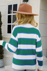 Striped Crewneck Dropped Shoulder Sweater