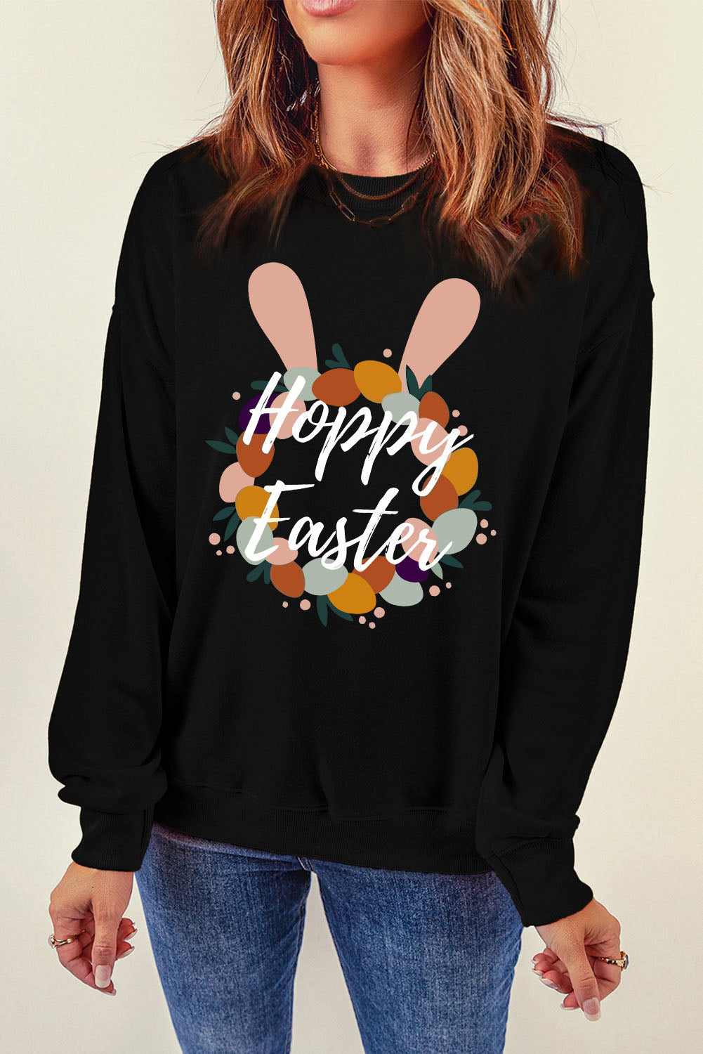 HOPPY EASTER Grafik-Sweatshirt mit überschnittenen Schultern