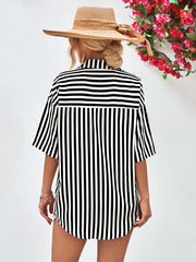 Chemise rayée à manches mi-longues et épaules tombantes