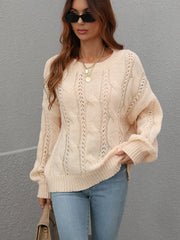 Cable-Knit Openwork Round Neck Sweater