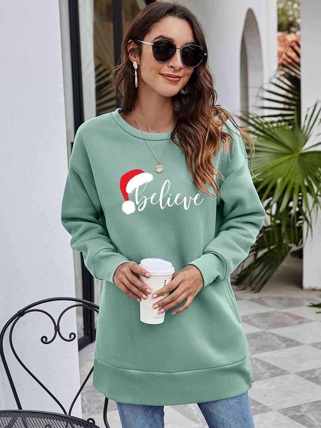 Sweat-shirt tunique graphique BELIEVE
