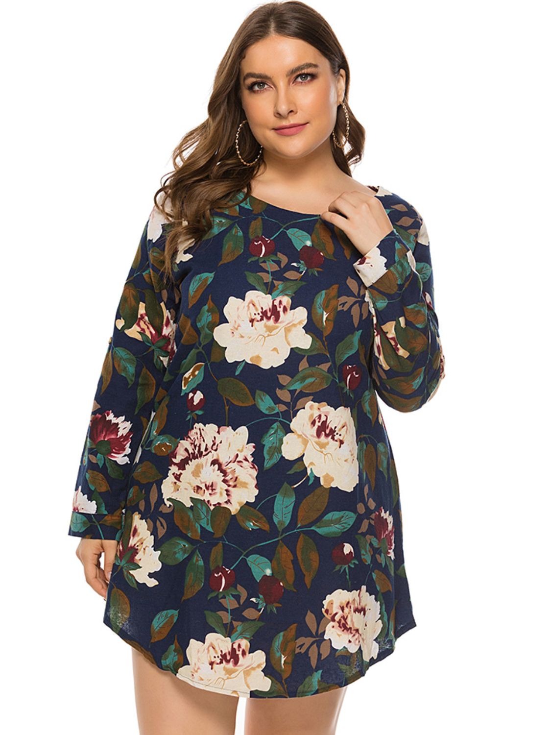 Mini-robe fleurie à manches longues