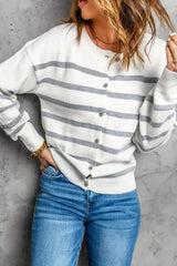 Cardigan boutonné à col rond et rayures