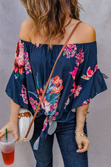 Printed Off-Shoulder Flounce Sleeve Top