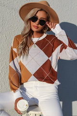 Argyle Dropped Shoulder Knit Top