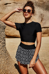 Cropped Tee Printed Swim Skort Swim Set