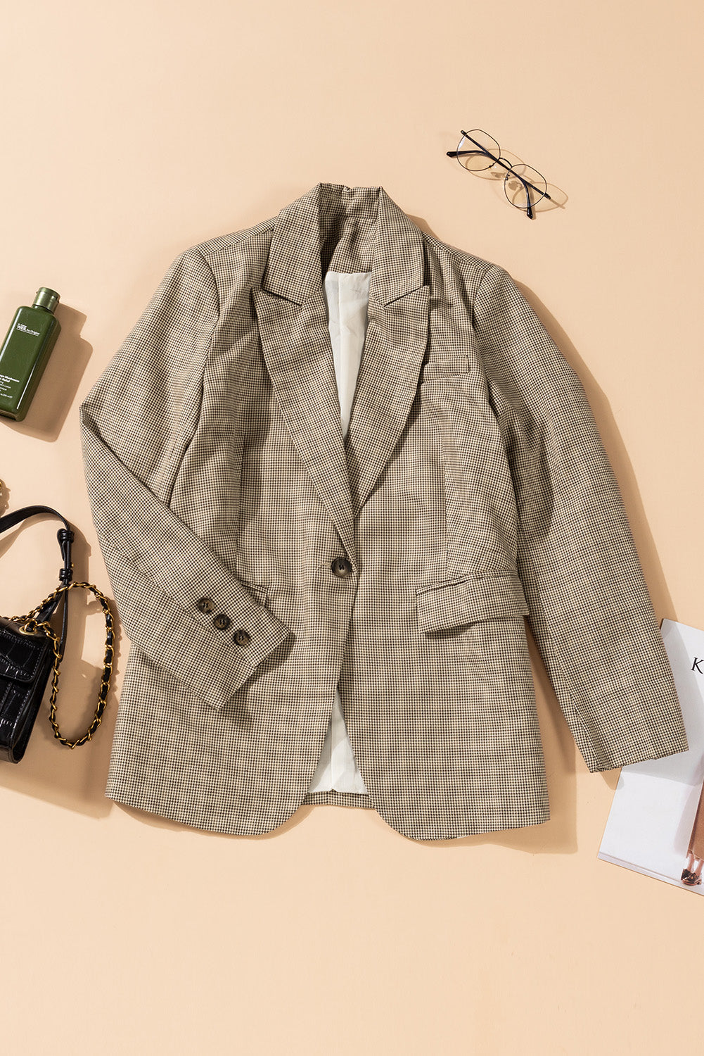 Blazer à carreaux avec col à revers et poignets boutonnés