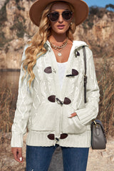 Fleece Lined Cable-Knit Toggle Hooded Cardigan