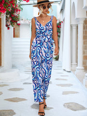 Abstract Print Tied Sleeveless Jumpsuit