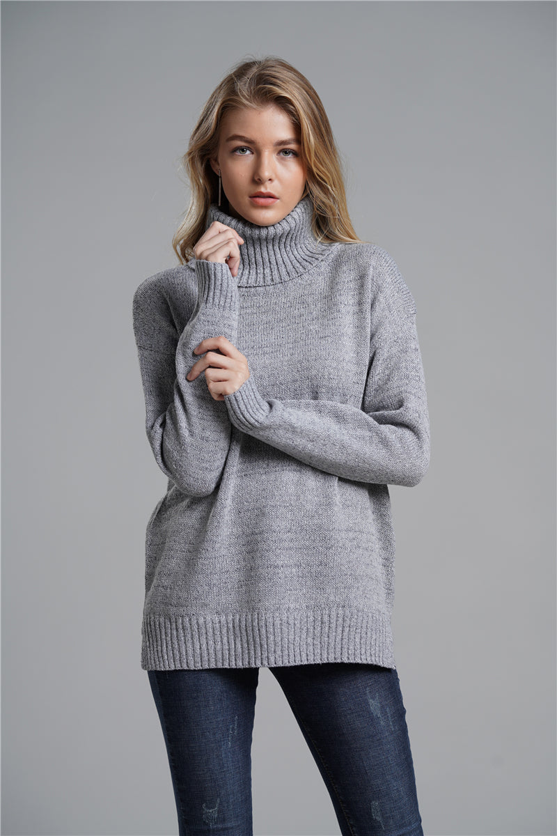 Side Slit Turtleneck Sweater