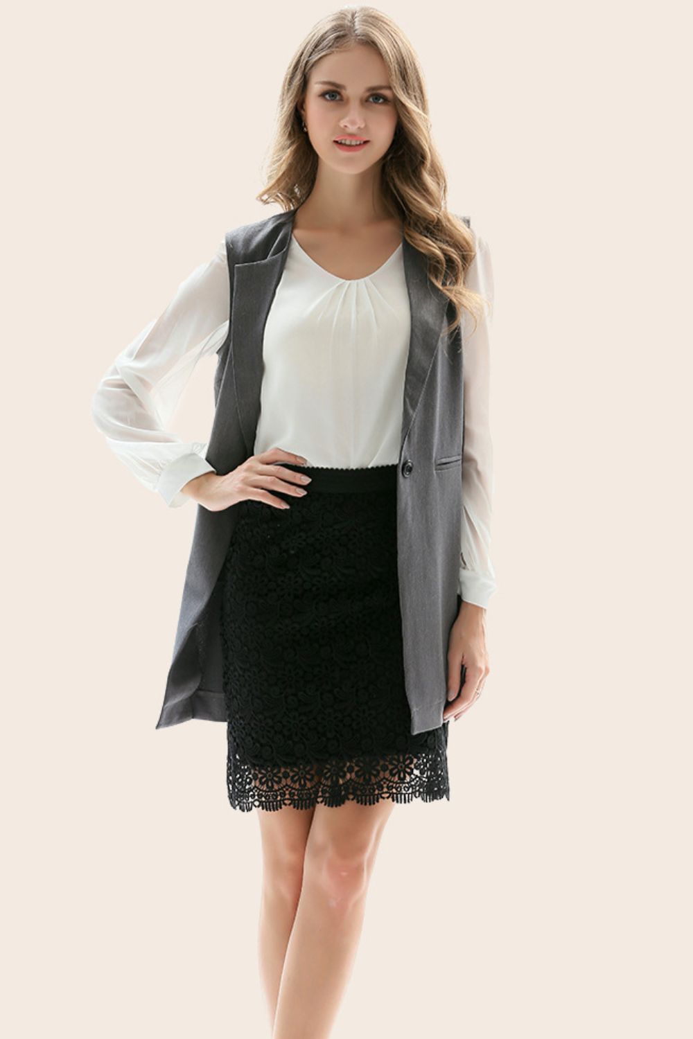 Ärmelloser Longline-Blazer mit einem Knopf