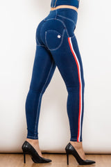 Skinny Jeans mit seitlichen Streifen und Knöpfen und hoher Taille
