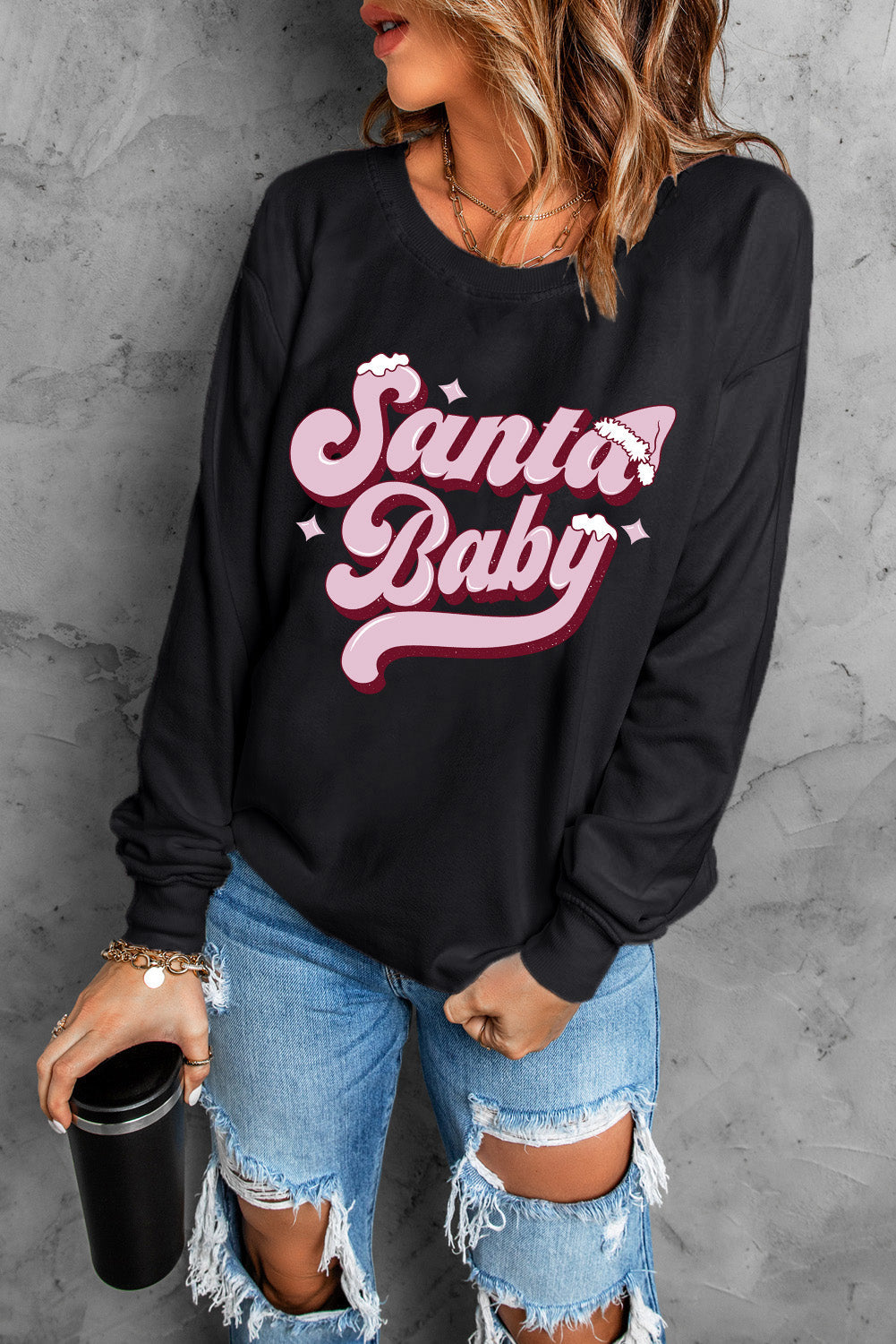 Weißes Sweatshirt mit Weihnachtsmann-Baby-Grafik