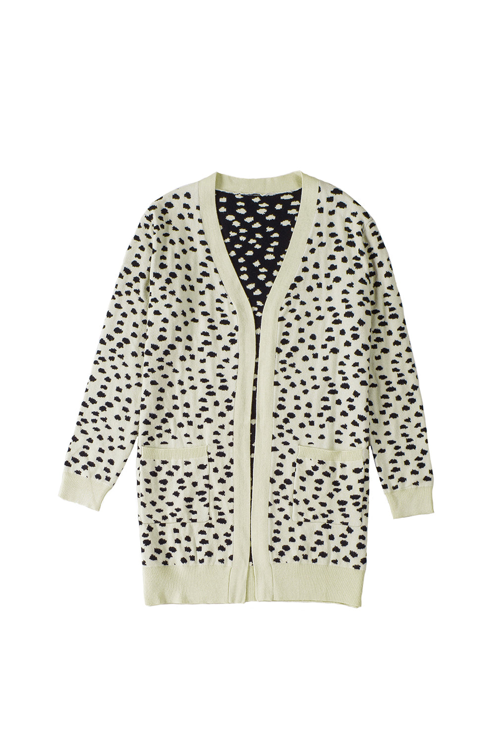 Apricot Dotted Print Open Front Knit Cardigan