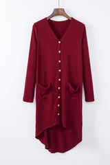 High-Low-Cardigan mit V-Ausschnitt und Taschen