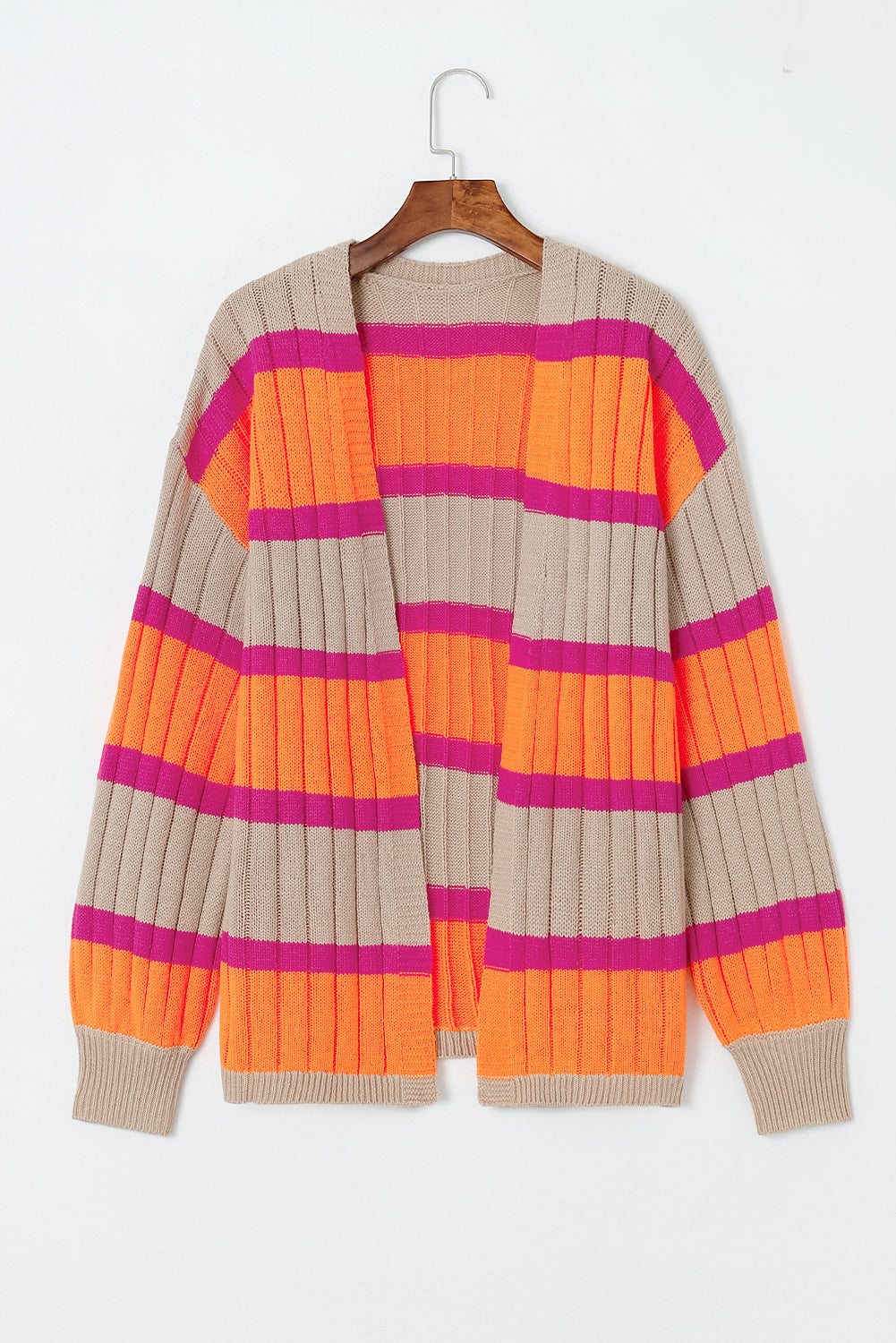 Orange Stripe Print Ribbed Knit Sweater Cardigan