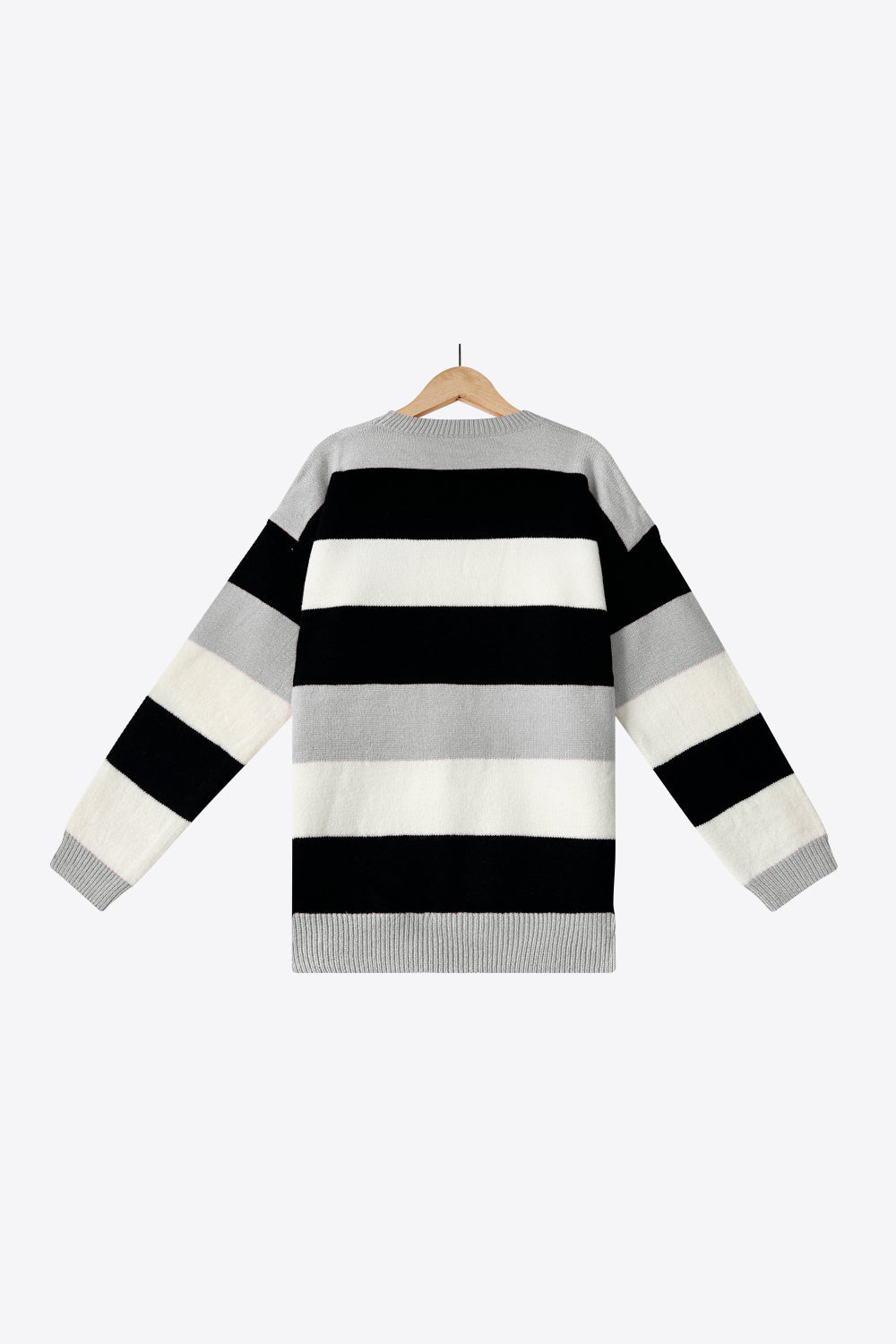 Tricolor Stripe Drop Shoulder Ribbed Trim Sweater