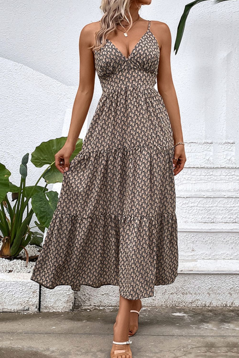 Robe imprimée à bretelles spaghetti et à nouer dans le dos