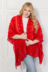 Justin Taylor – Asymmetrischer Poncho-Cardigan mit Pom-Poms in Rot