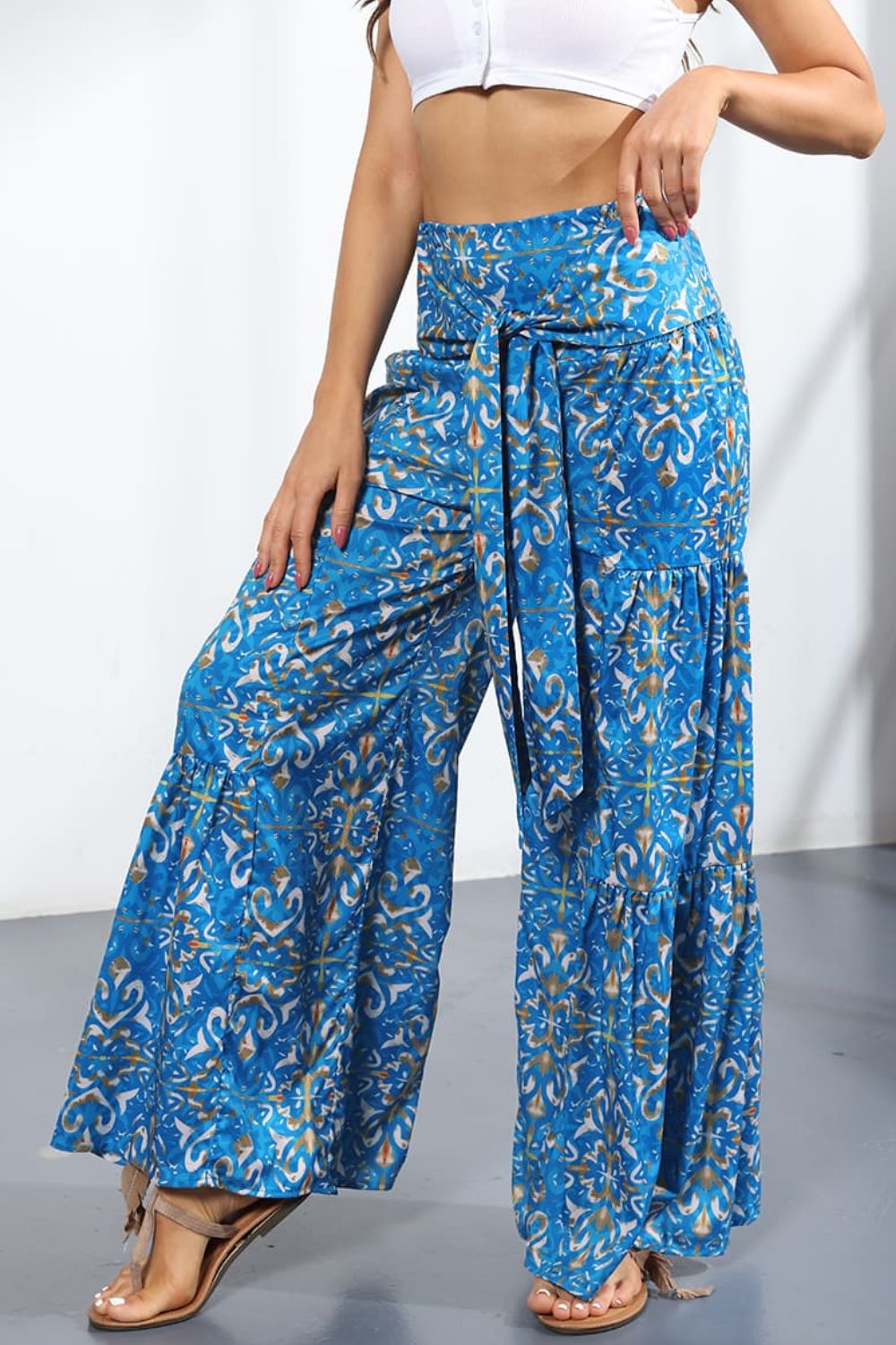 Culotte taille haute nouée imprimée