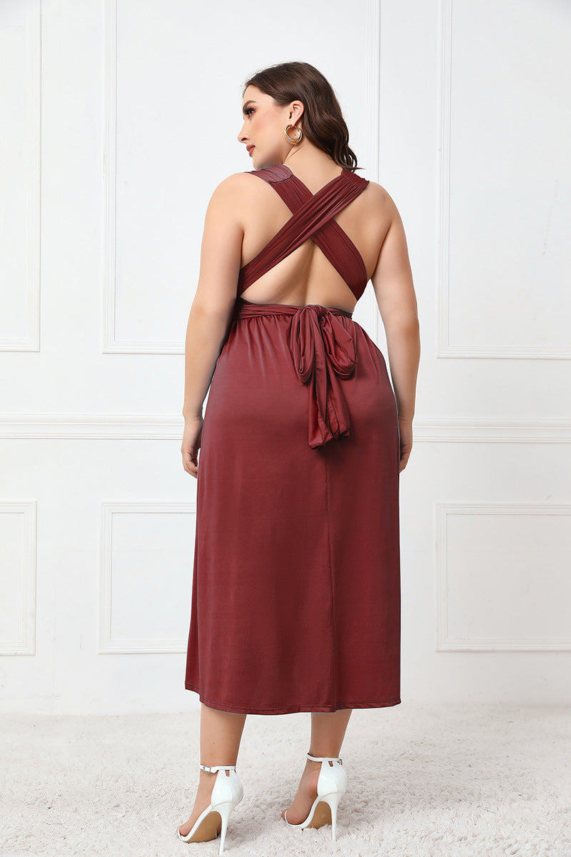 Robe mi-longue sans manches à volants noués grande taille