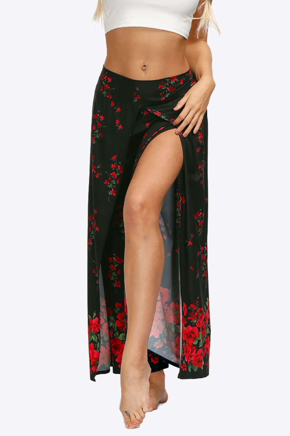 Pantalon long à jambes larges fendues