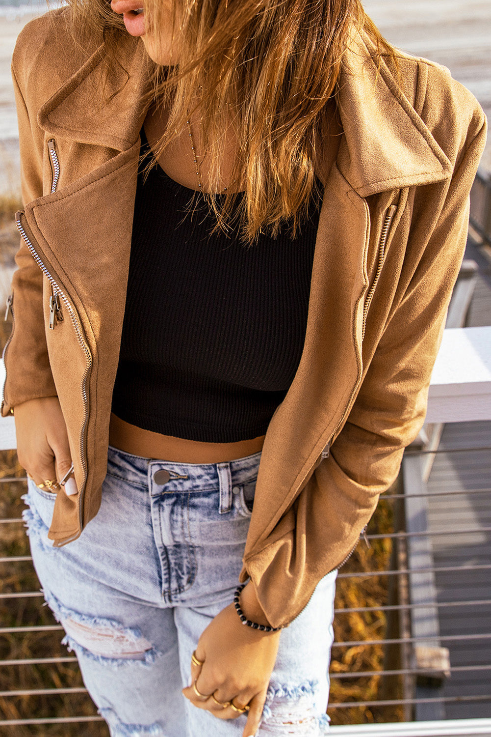 Veste zippée en daim